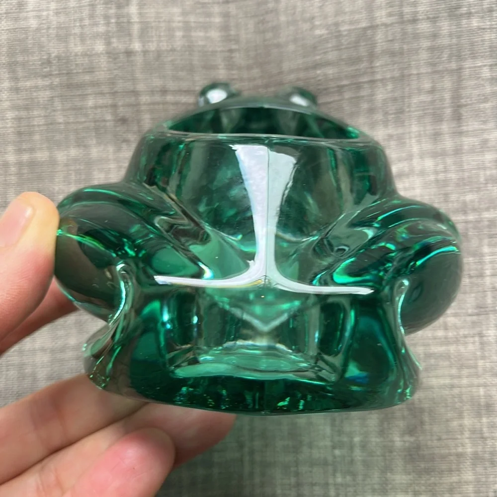 Vintage Green Frog Glass Votive Candle Holder Cute 90's